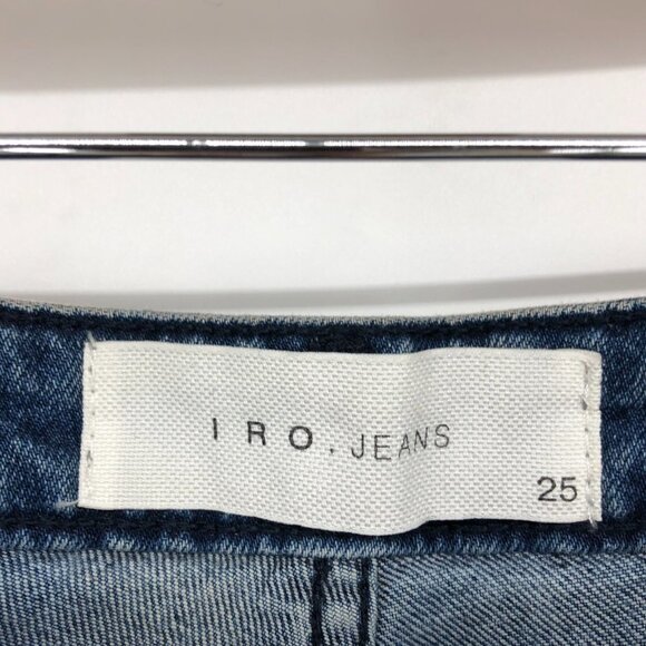 IRO Tan Distressed Mid-Rose Skinny Jeans in faded Blue  and brown mix size 25 - Picture 3 of 16